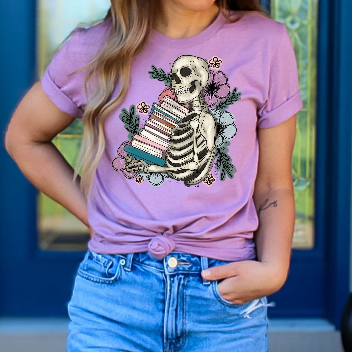 Floral Skeleton Book Stack Tee